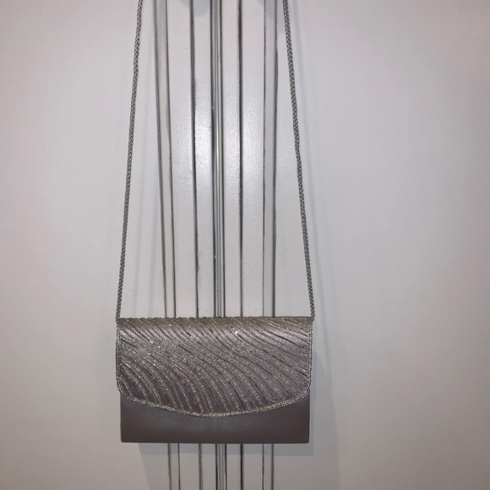 SASHA NY Silver sparkly Beaded Crossbody Clutch